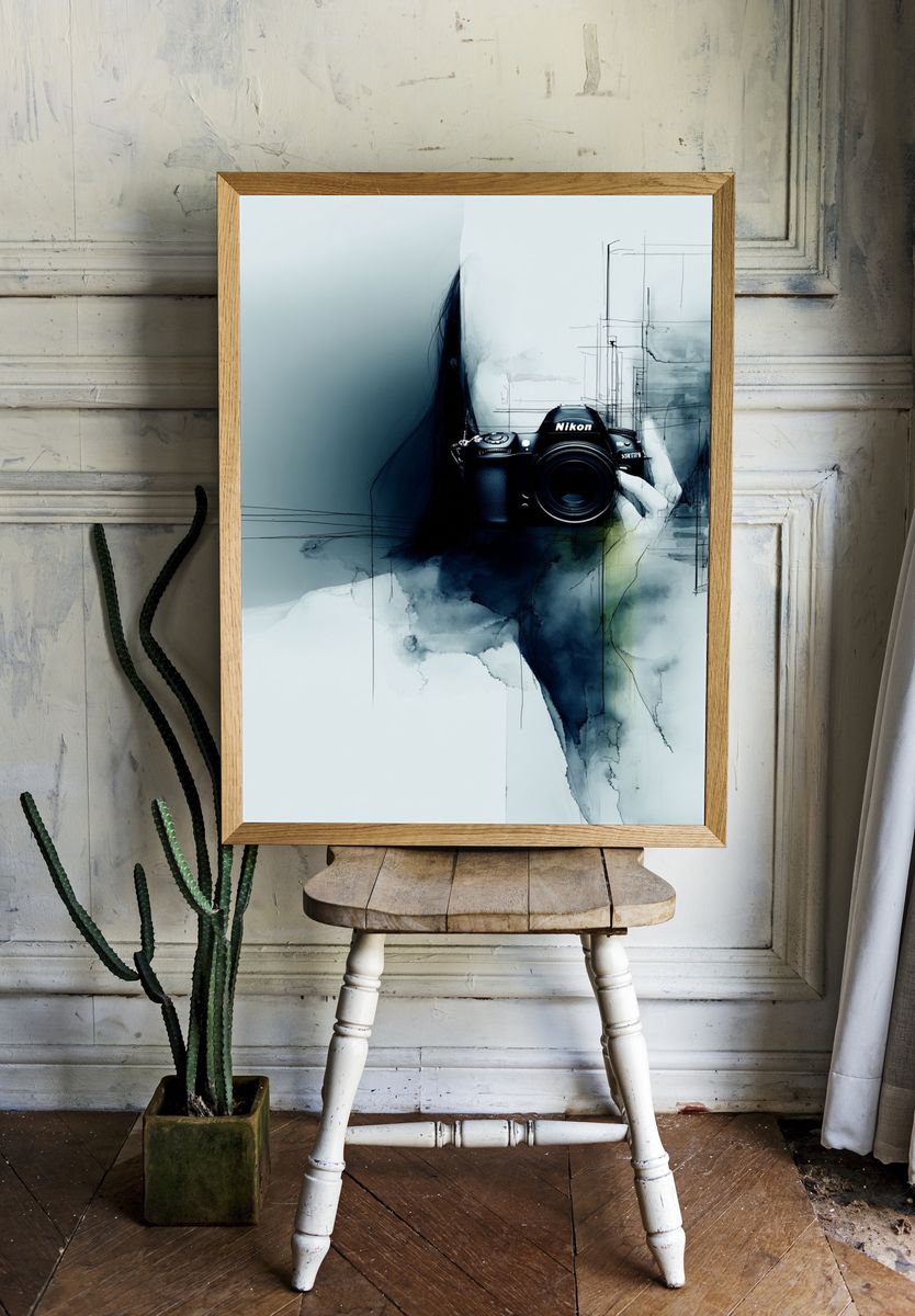 Camera in Hand — Digital Art Print. — room view 1