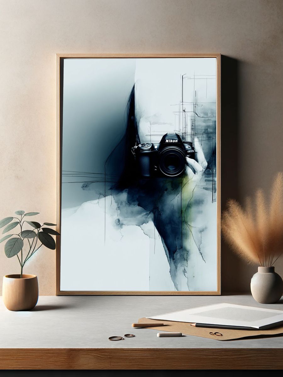 Camera in Hand — Digital Art Print. — room view 2