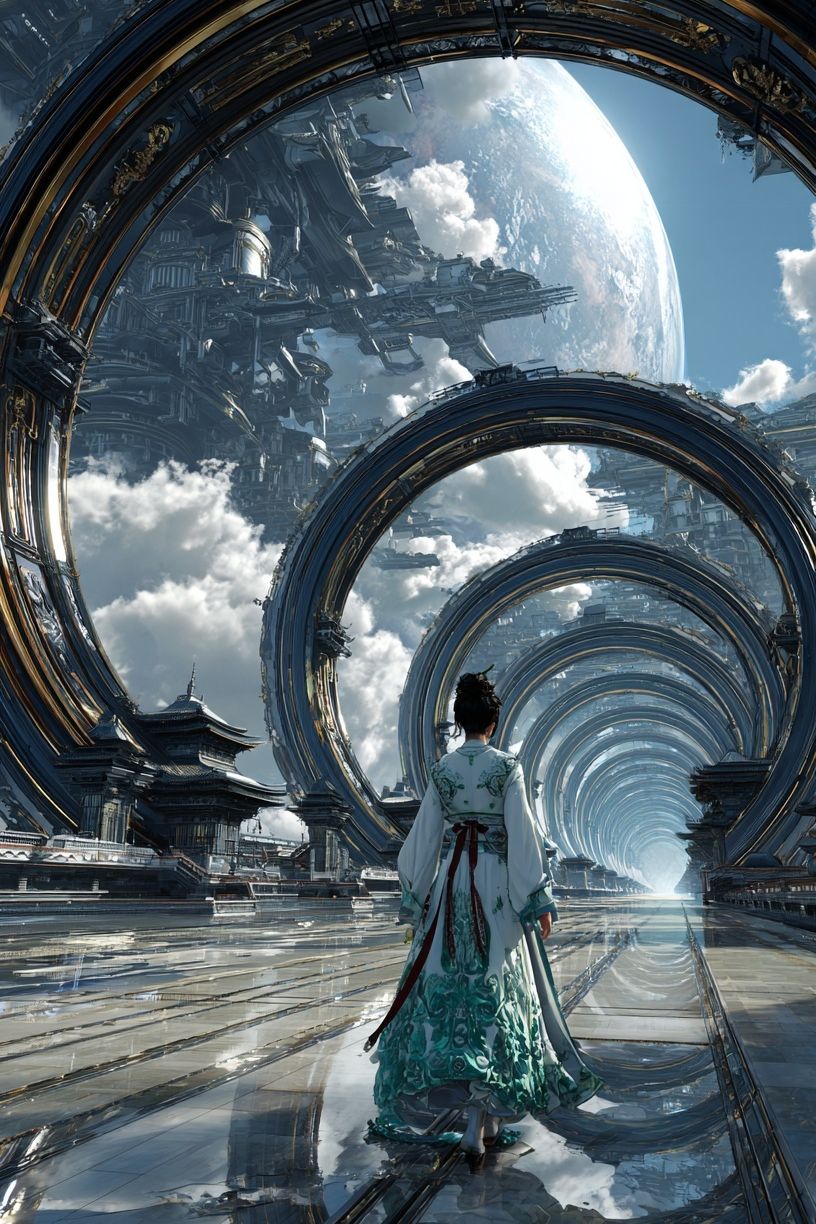 Futuristic Portal Journey — Digital Art Print. poster — illustration art
