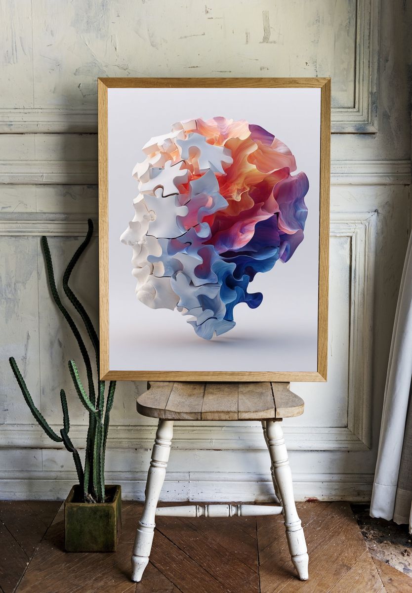 Abstract Puzzle Head — Digital Art Print room preview
