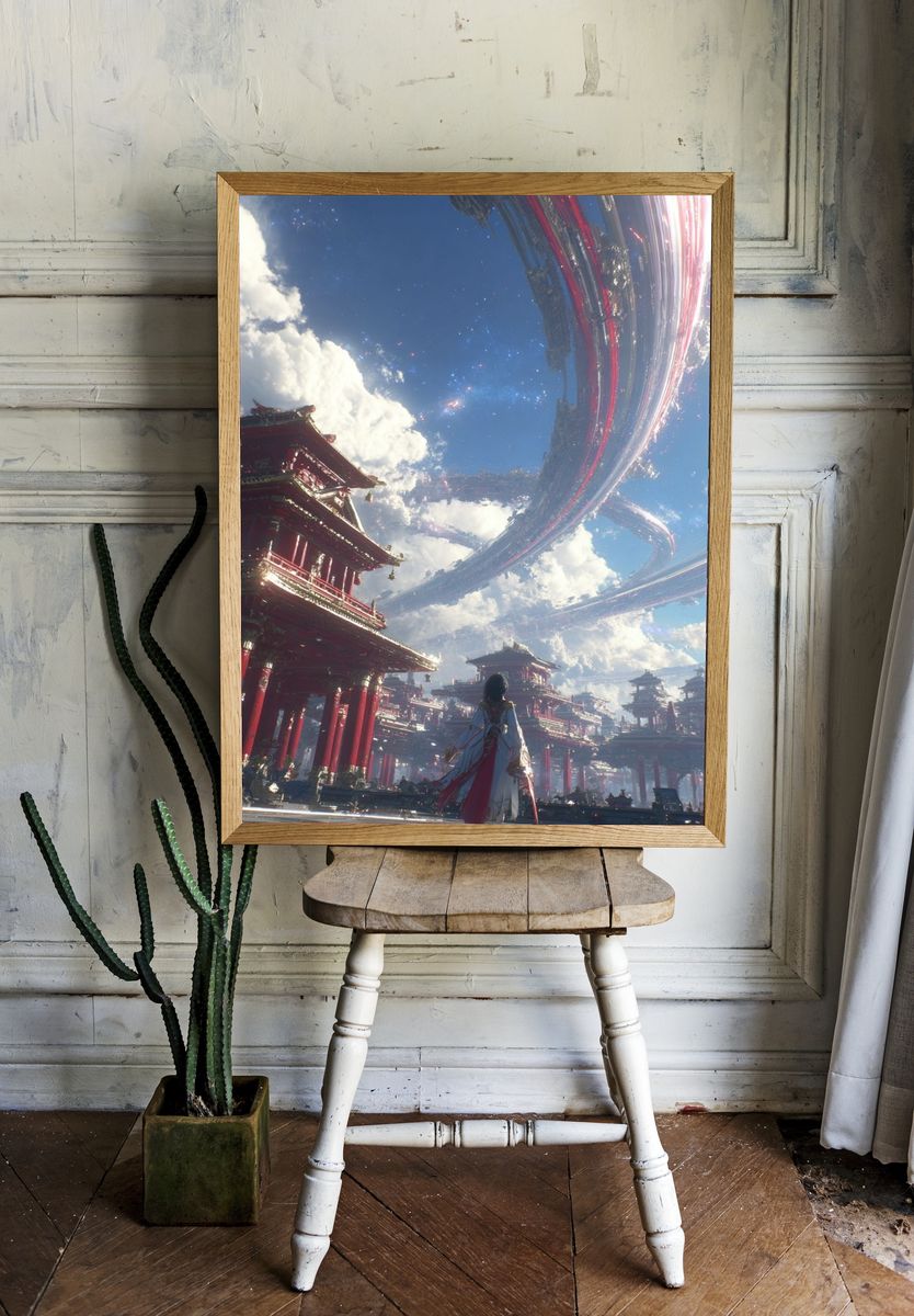 Futuristic Cityscape — Digital Art Print. — room view 1