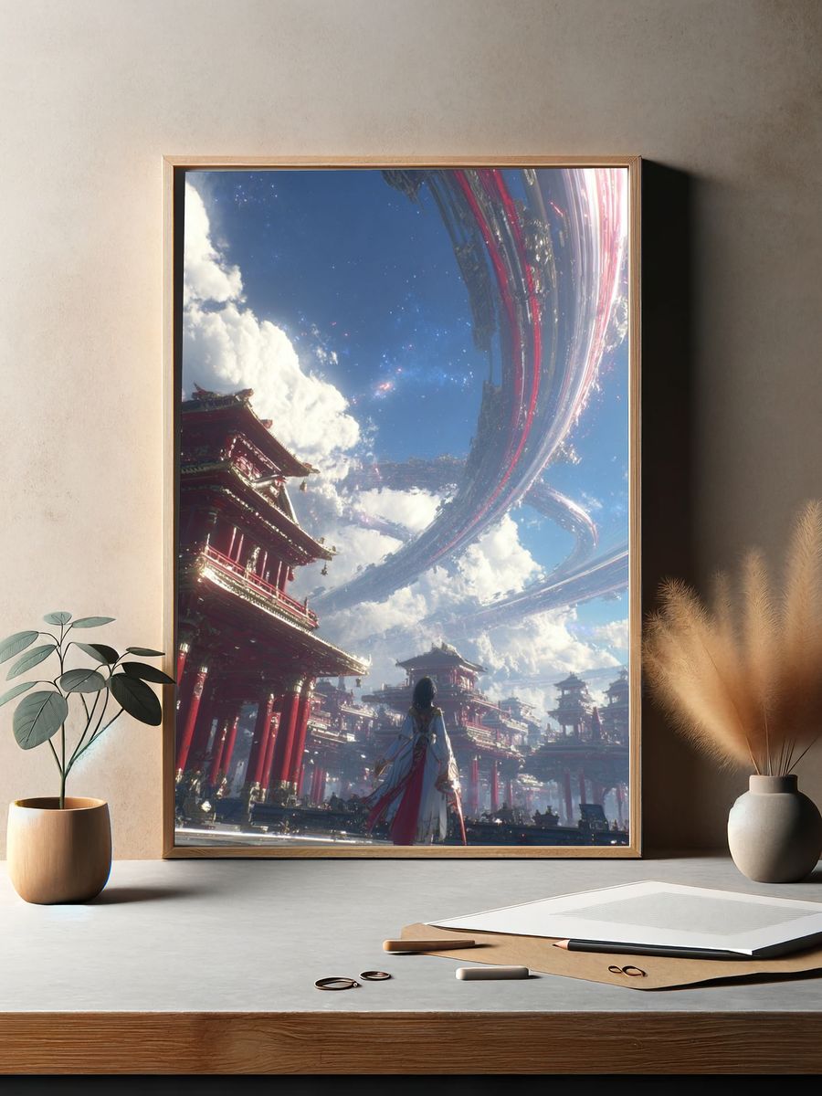 Futuristic Cityscape — Digital Art Print. — room view 2
