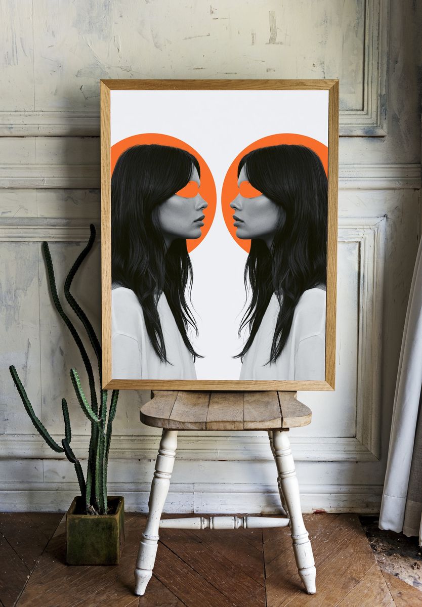 Dual Profile Portrait Illustration Print. room preview