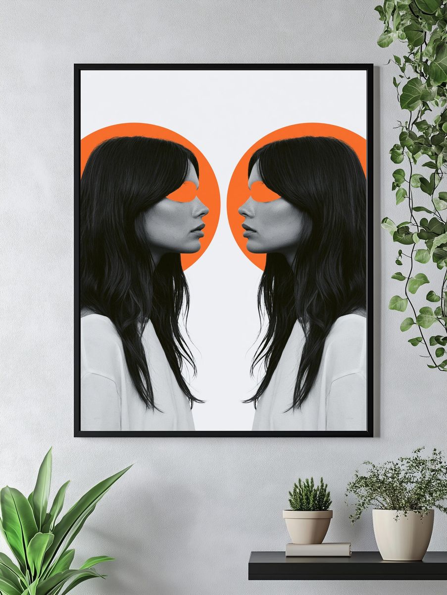 Dual Profile Portrait Illustration Print. — room view 4