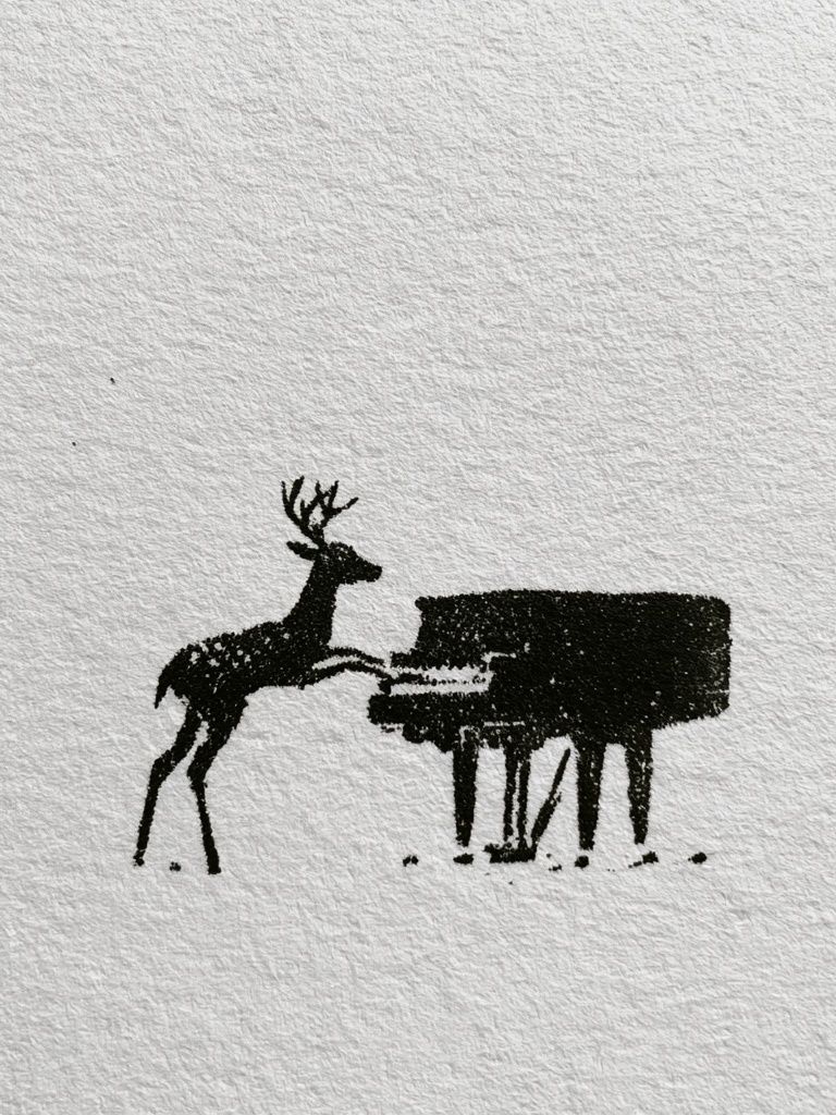 Deer and Piano Ink Print. poster — illustration art