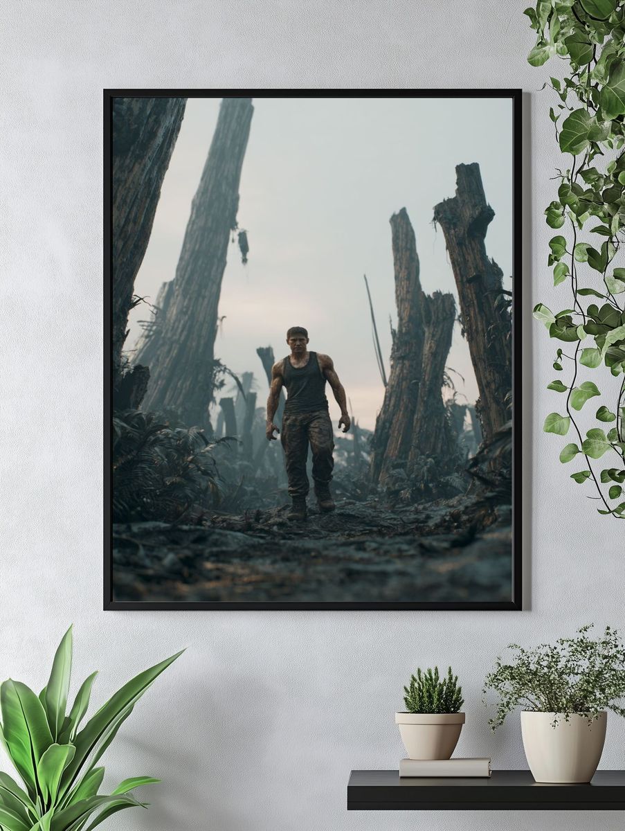 Survivor in a Dystopian Landscape Poster. — room view 4