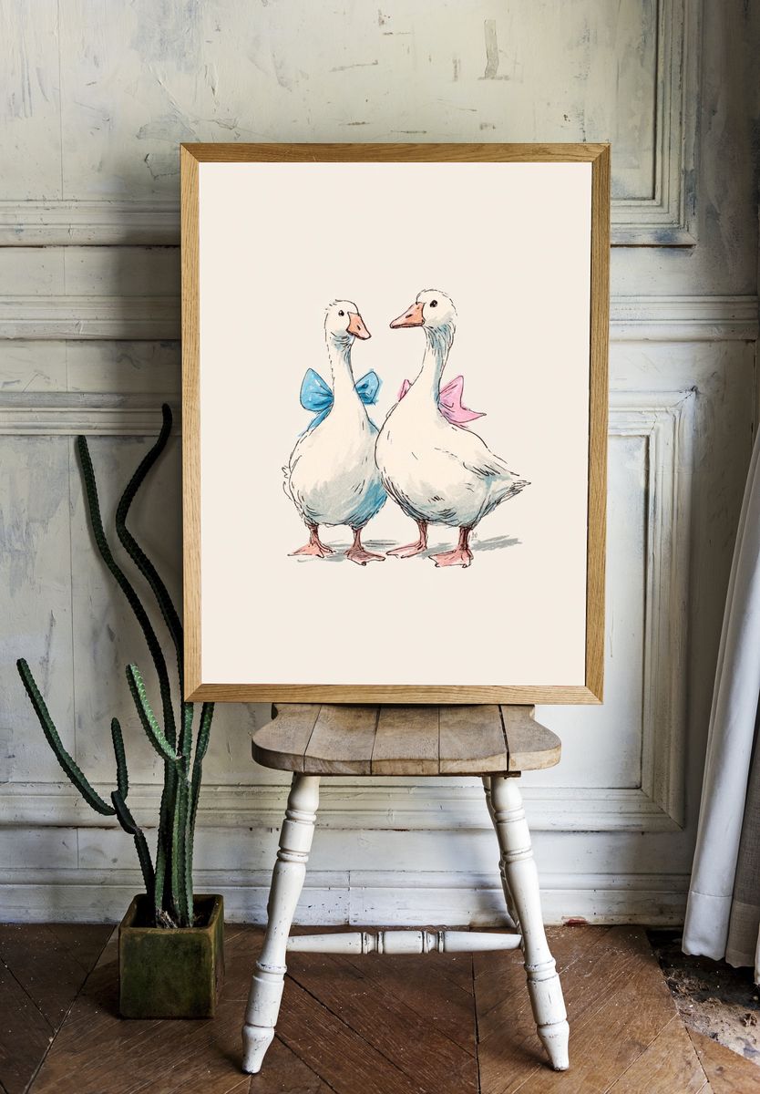 Dapper Ducks — Illustration Print. — room view 1