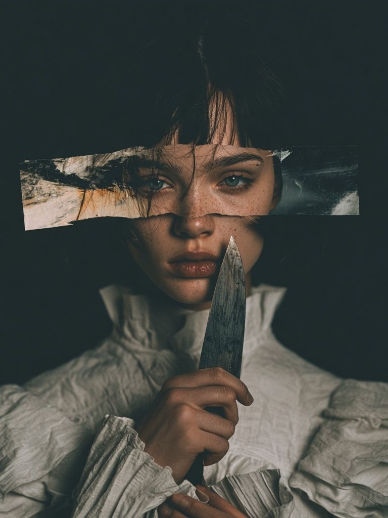 Dark Portrait with Knife Print. poster detail