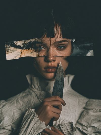 Dark Portrait with Knife Print. poster