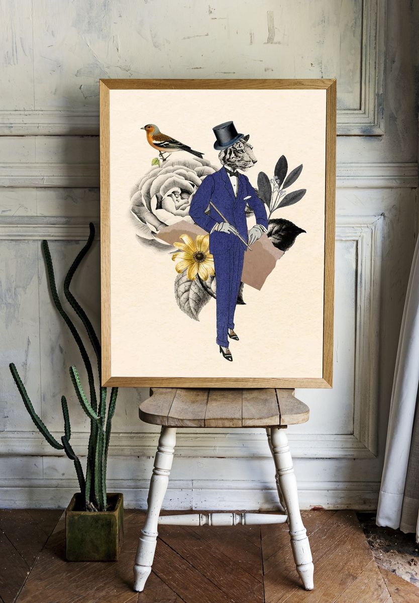 Dapper Tiger in Suit — Illustration Print. room preview