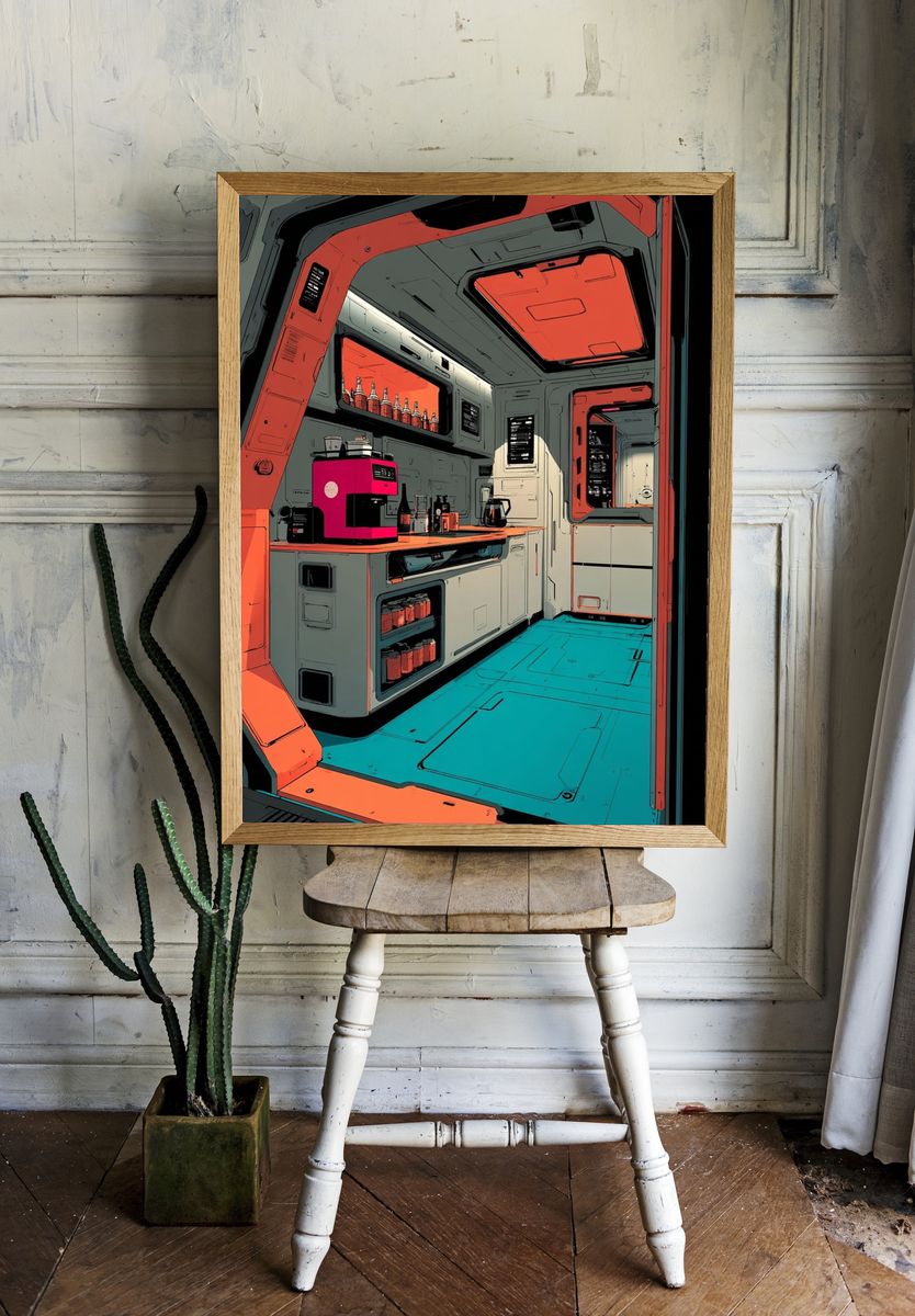 Futuristic Kitchen — Digital Art Print room preview