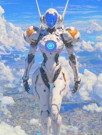 Futuristic Robot in the Sky — Digital Art Print. poster print