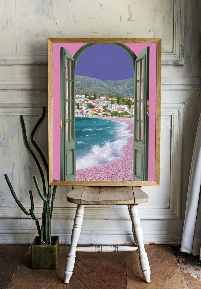 Seaside Through Door — Digital Art Print. — room view 1