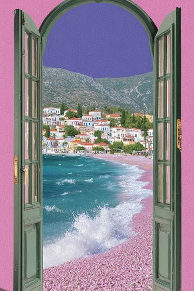 Seaside Through Door — Digital Art Print. poster