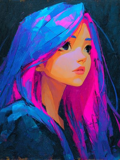 Vibrant Portrait of a Girl — Digital Art Print. poster print