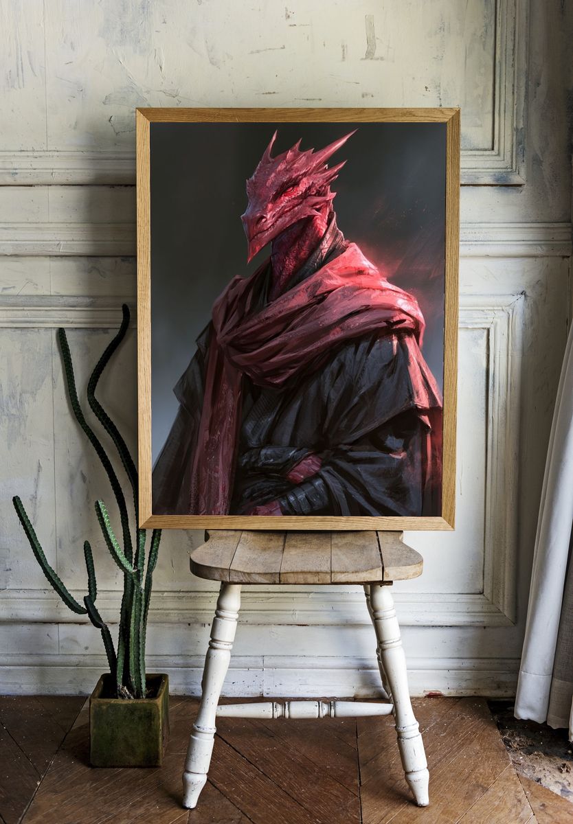 Crimson Dragon Warrior Digital Art Poster. — room view 1