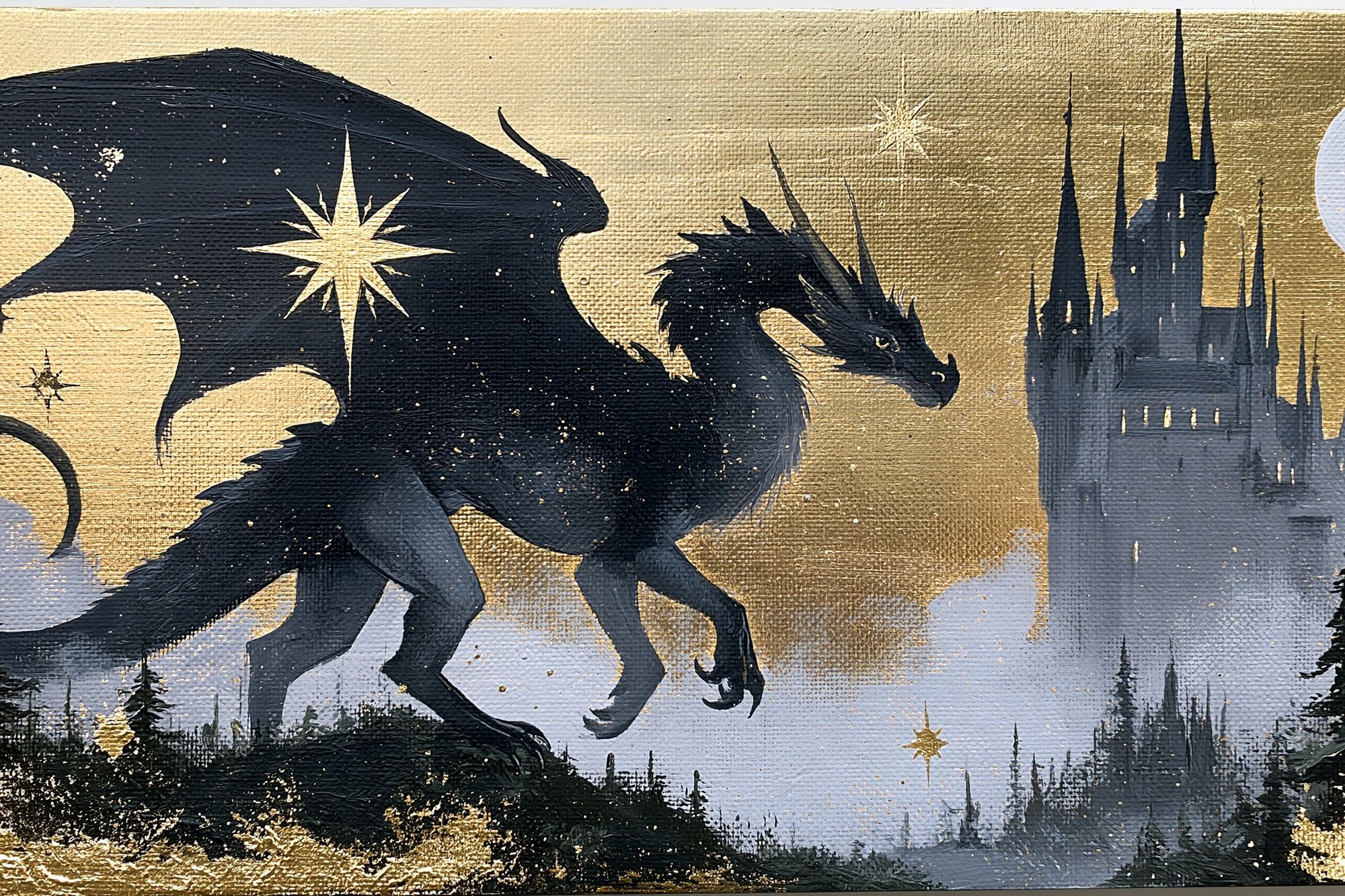 Dragon and Castle Fantasy Print. poster detail