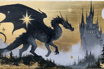 Dragon and Castle Fantasy Print. poster