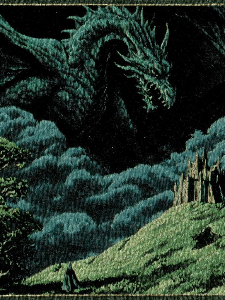 Dragon Over Castle — Fantasy Art Print. poster — illustration art