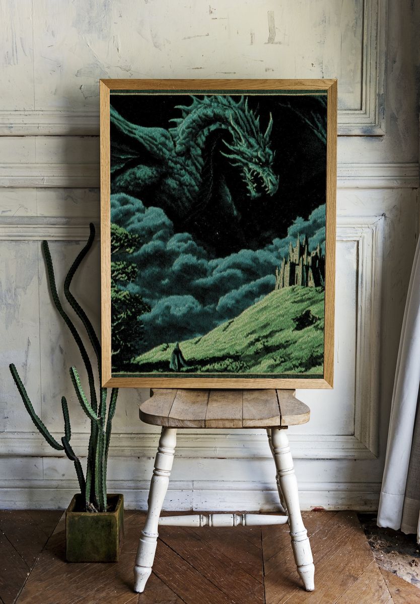 Dragon Over Castle — Fantasy Art Print room preview