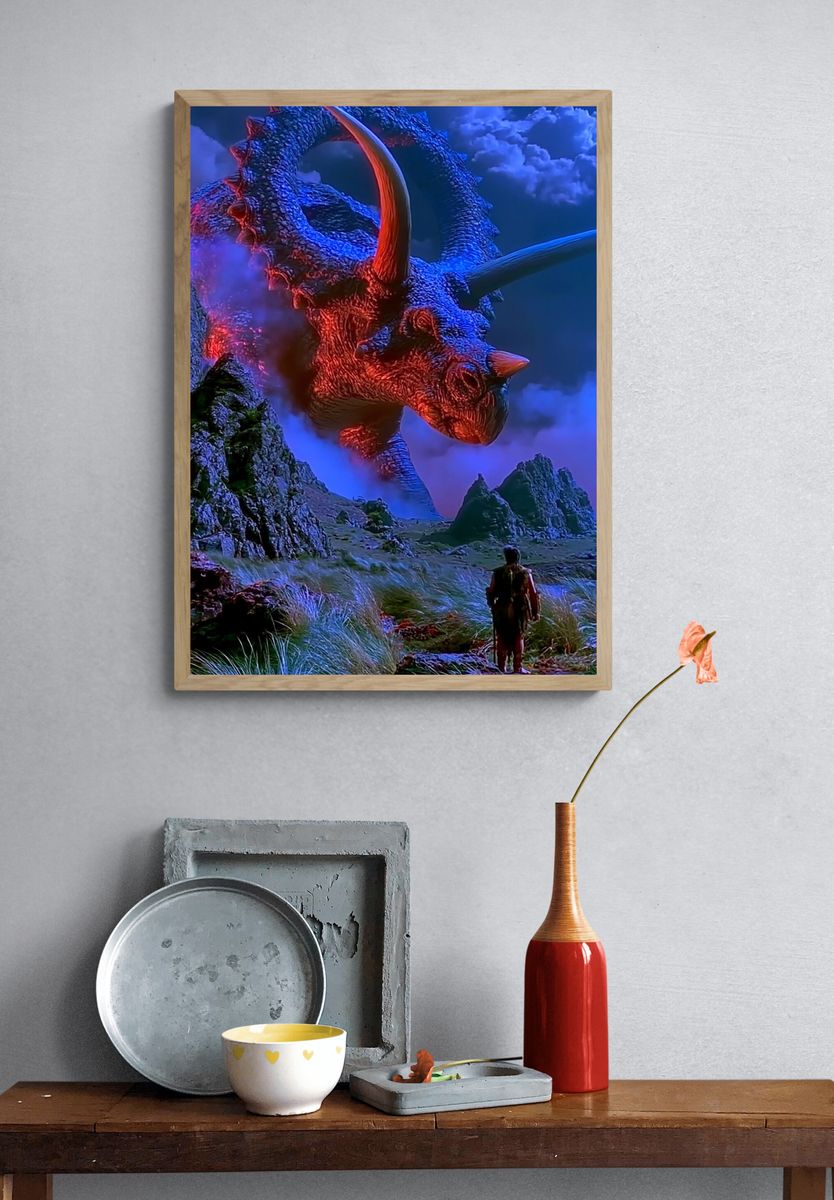 Dragon in Stormy Skies Print. — room view 3