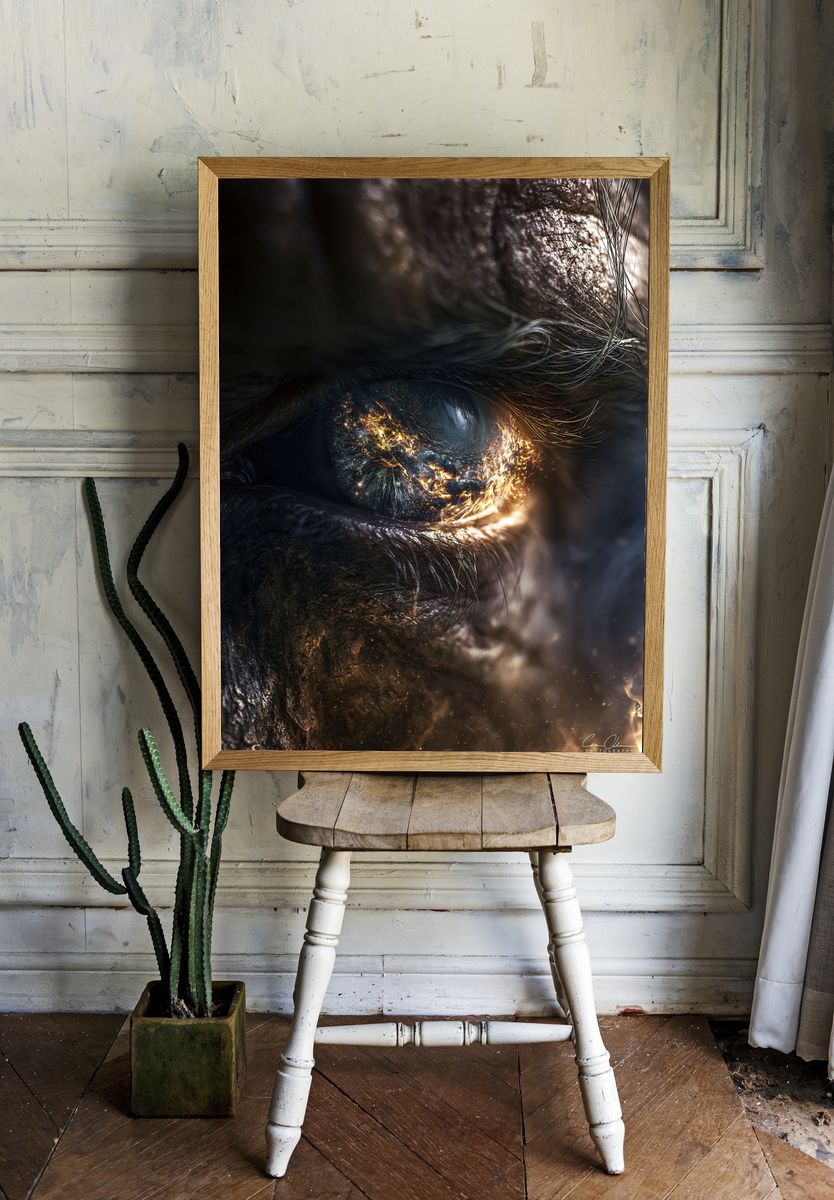 Fiery Dragon Eye Illustration Poster. — room view 1