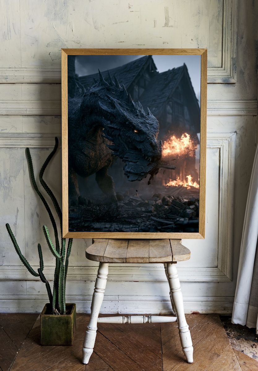 Dragon Attack Fantasy Print. room preview