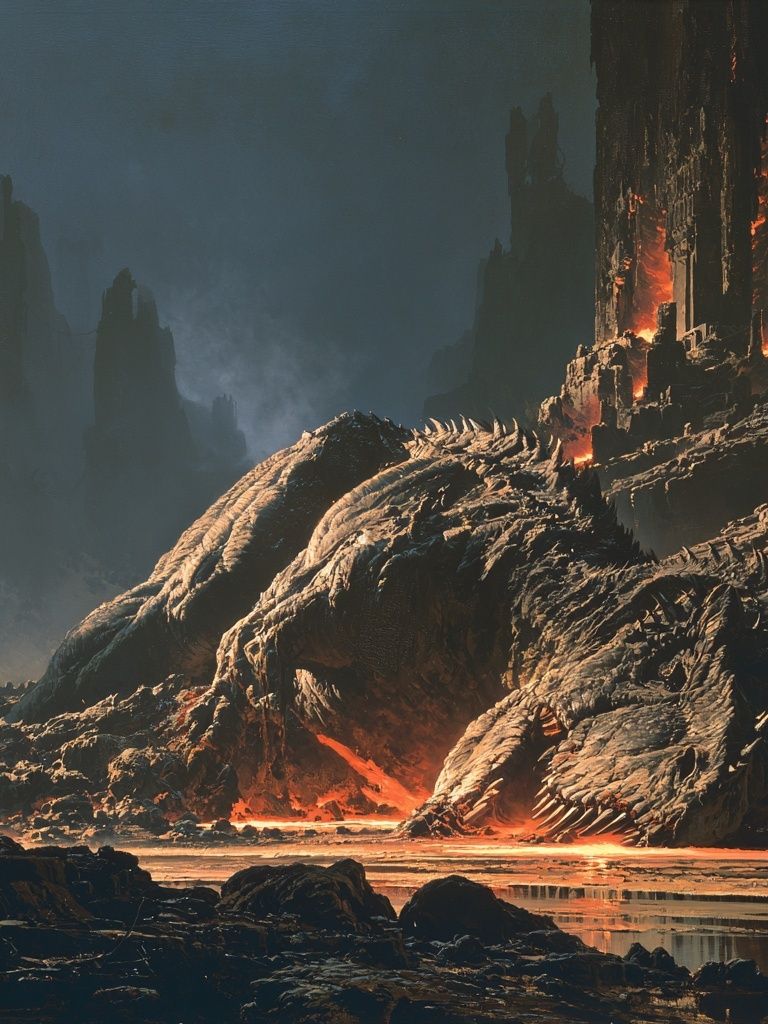 Dragon in Lava Cavern Print. poster — illustration art