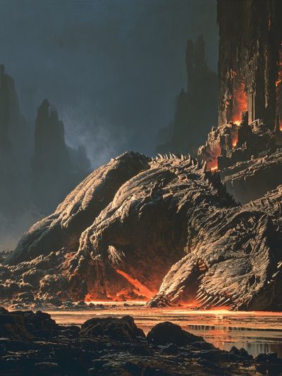Dragon in Lava Cavern Print. poster