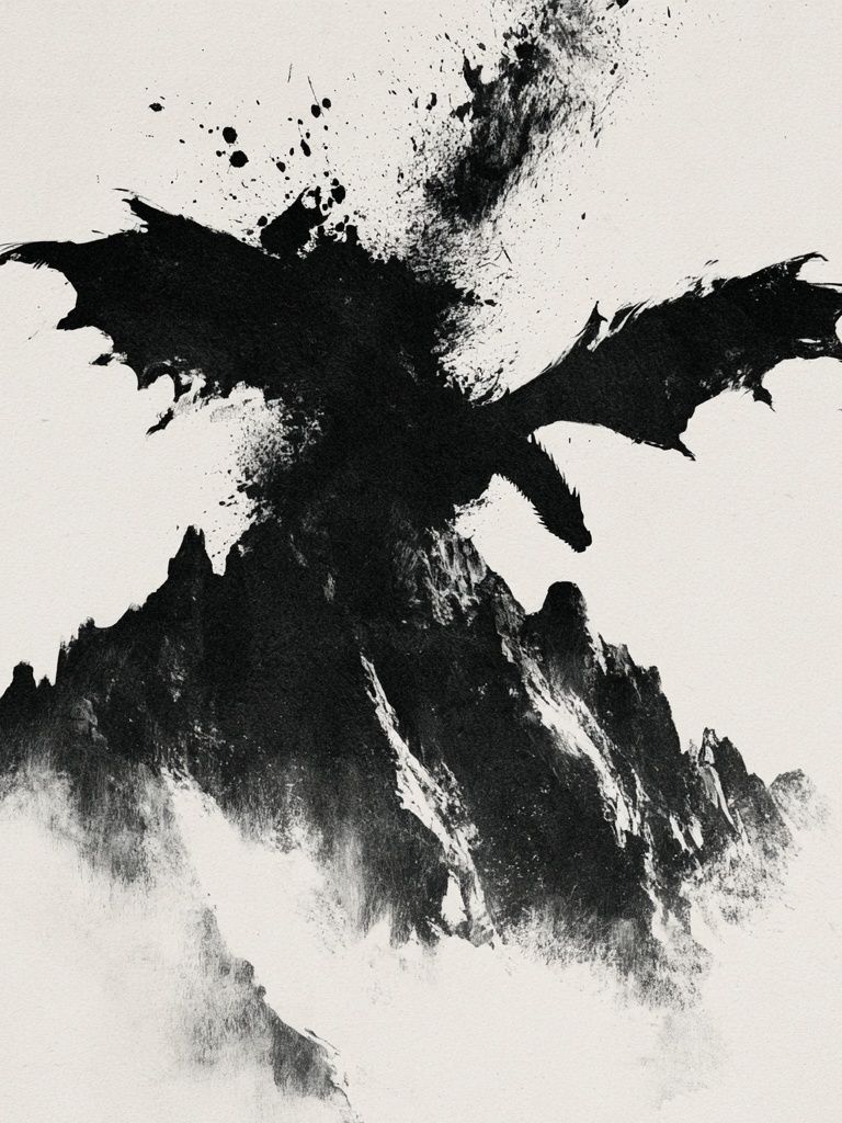 Dragon Mountain Ink Poster. poster — illustration art