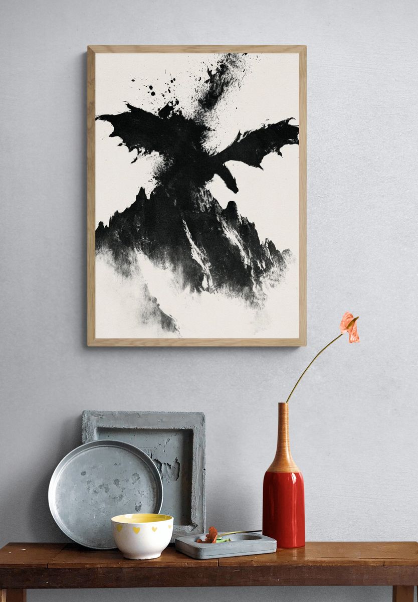 Dragon Mountain Ink Poster. — room view 3