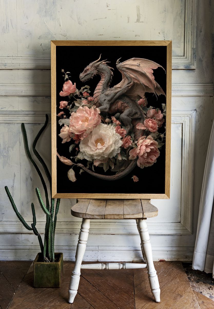 Dragon Among Flowers — Fantasy Art Print room preview