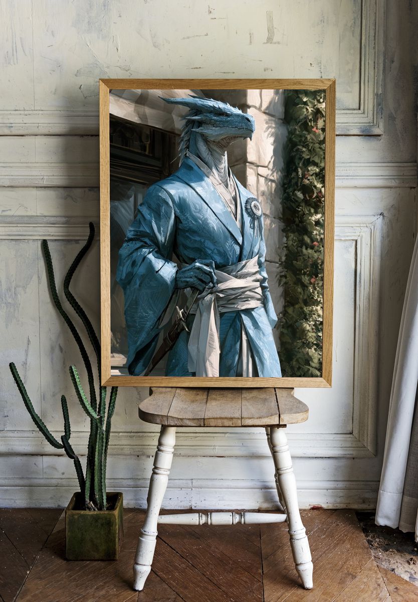 Dragon Samurai Portrait Print. — room view 1