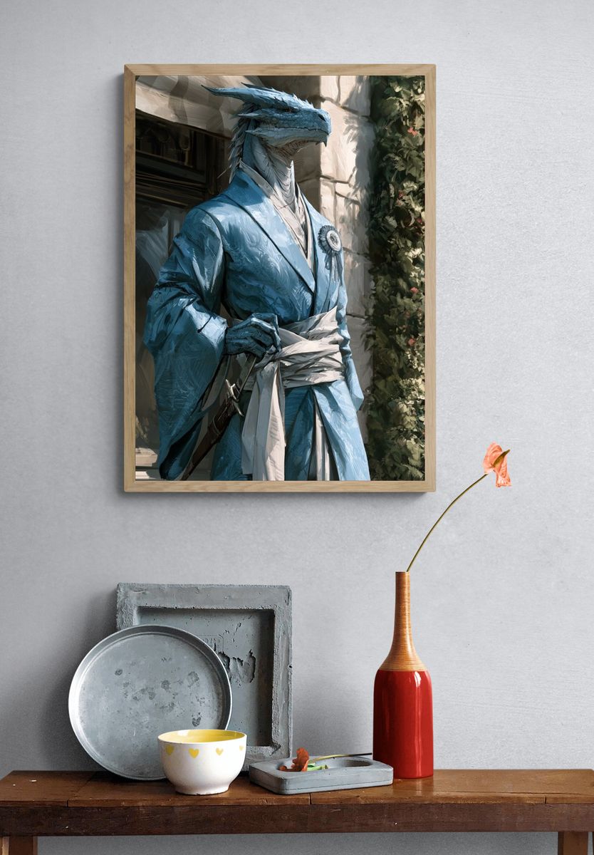 Dragon Samurai Portrait Print. — room view 3