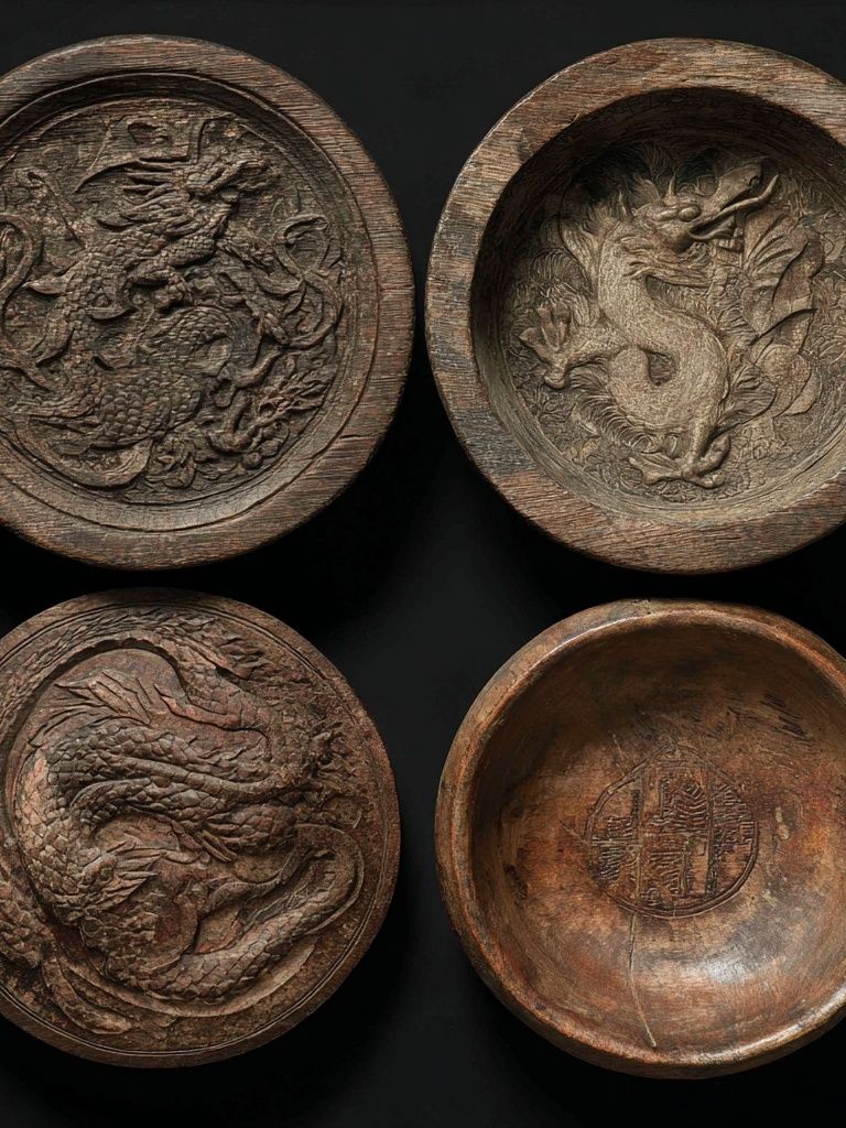 Dragon Carved Bowls Illustration Print. poster detail