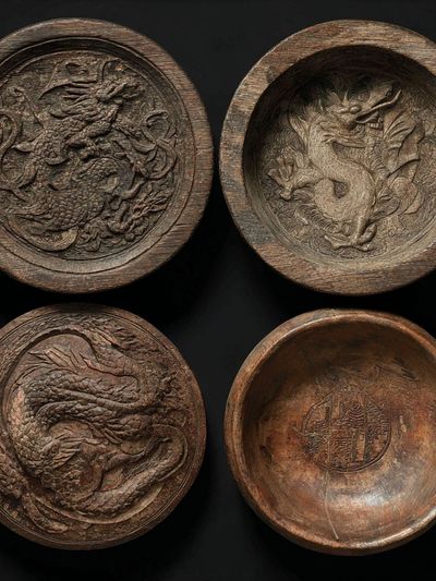 Dragon Carved Bowls Illustration Print. poster