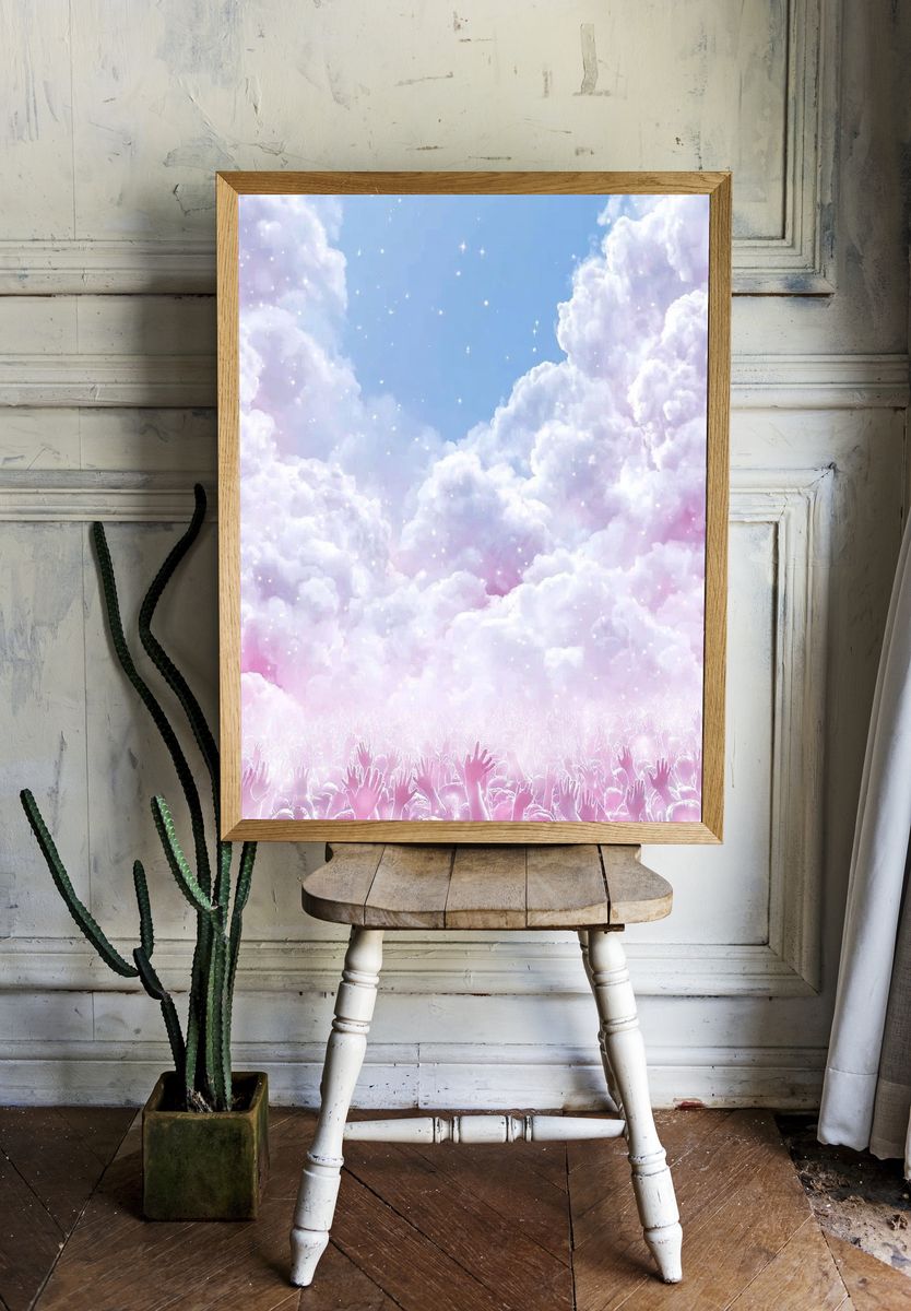 Hands Reaching for the Sky — Dreamy Print. — room view 1