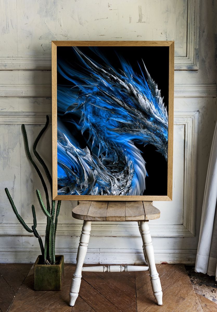 Blue Dragon Digital Art Poster. room preview