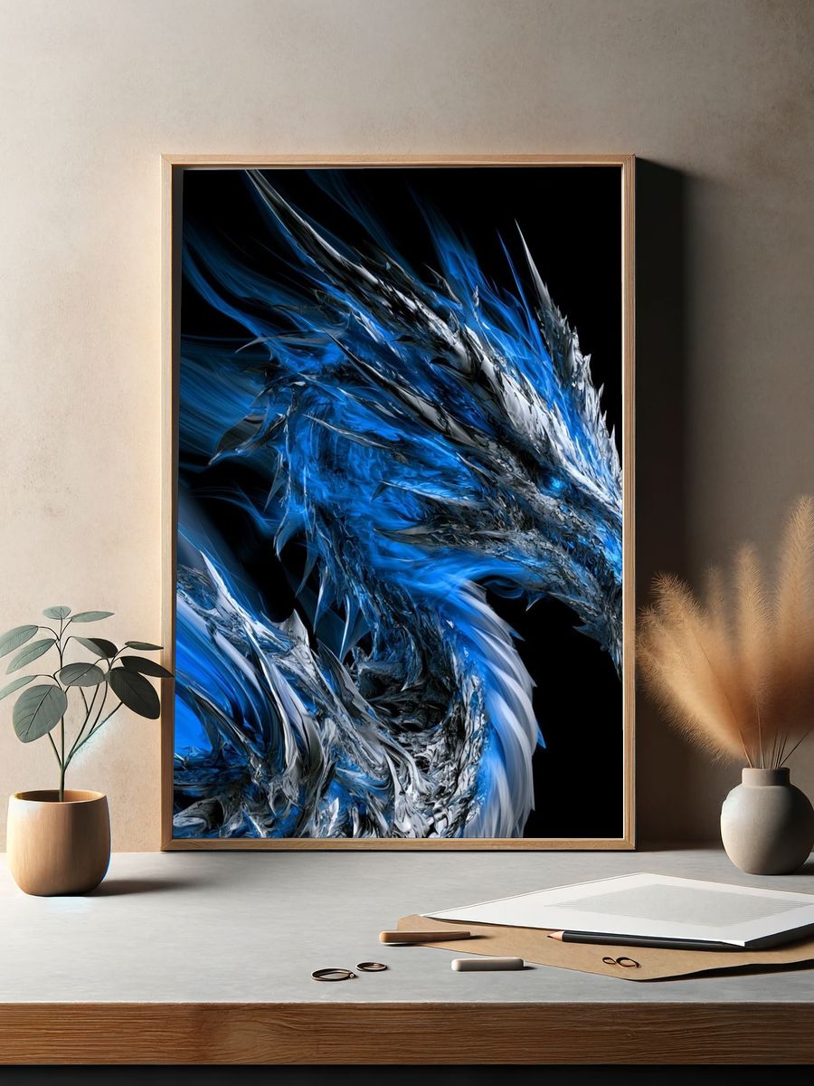 Blue Dragon Digital Art Poster. — room view 2