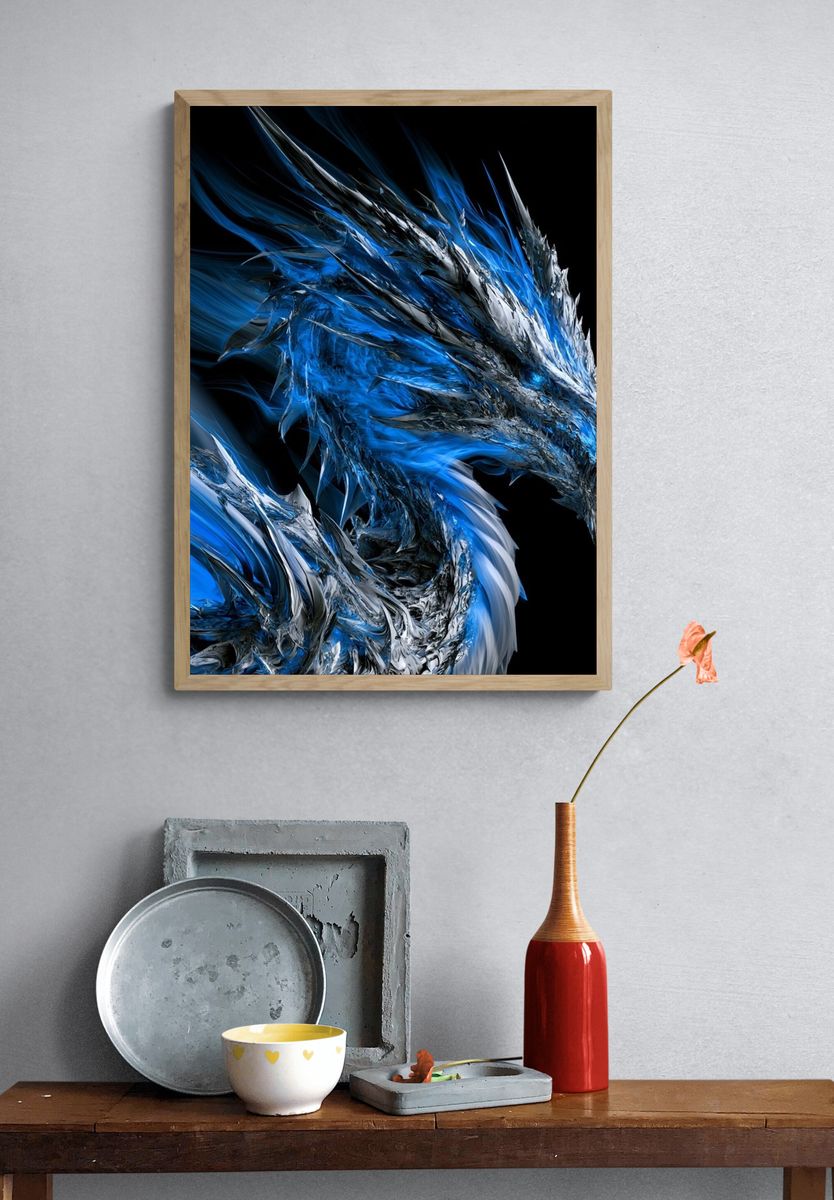 Blue Dragon Digital Art Poster. — room view 3