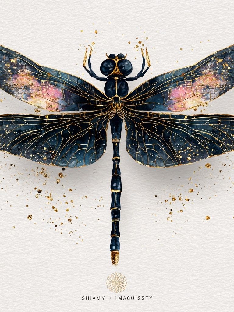 Celestial Dragonfly — Watercolor Print. poster — illustration art