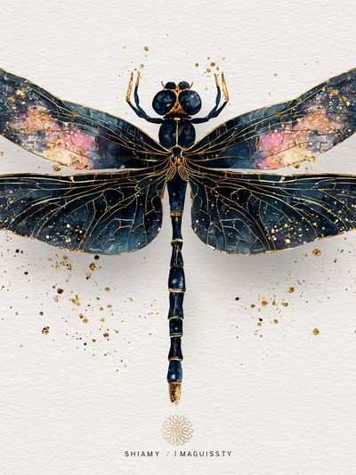 Celestial Dragonfly — Watercolor Print. poster print