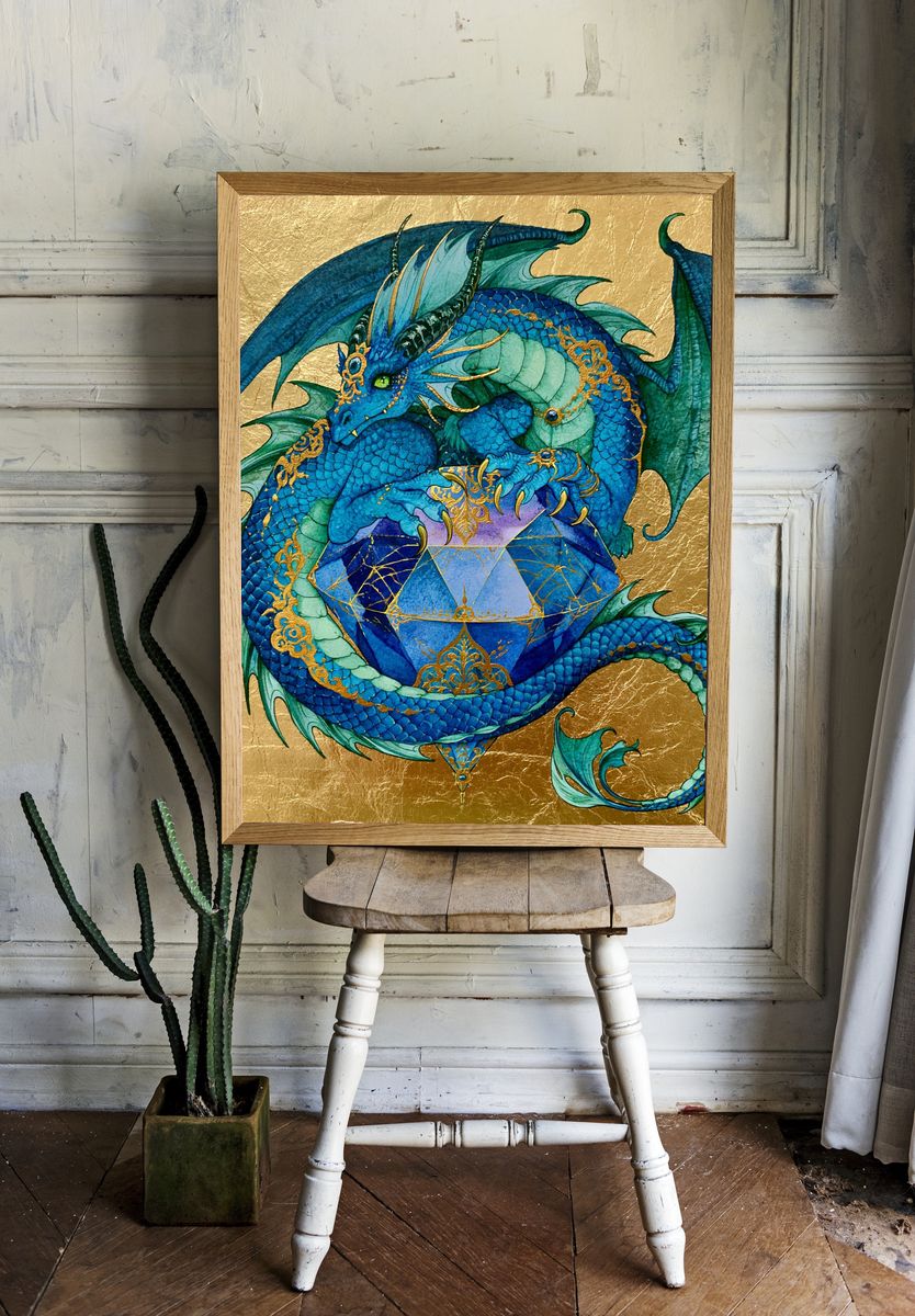 Blue Dragon Geometric Illustration Poster. room preview