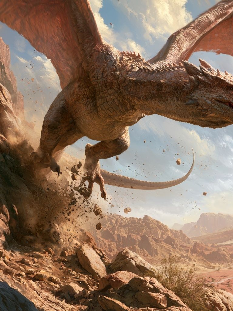 Dragon Over Desert Cliffs Poster. poster — illustration art