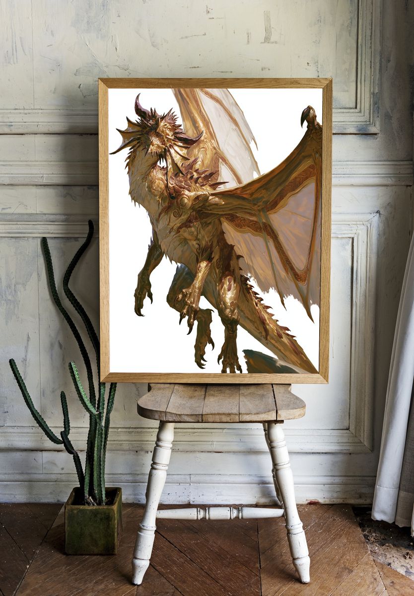 Golden Dragon Fantasy Illustration Poster. room preview