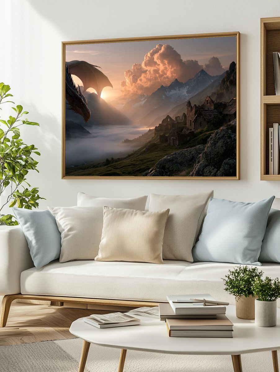 Dragon Over Misty Mountains Poster. — room view 2