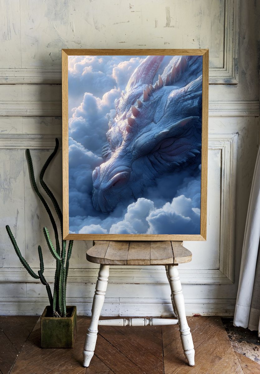 Majestic Dragon in Clouds — Fantasy Print room preview