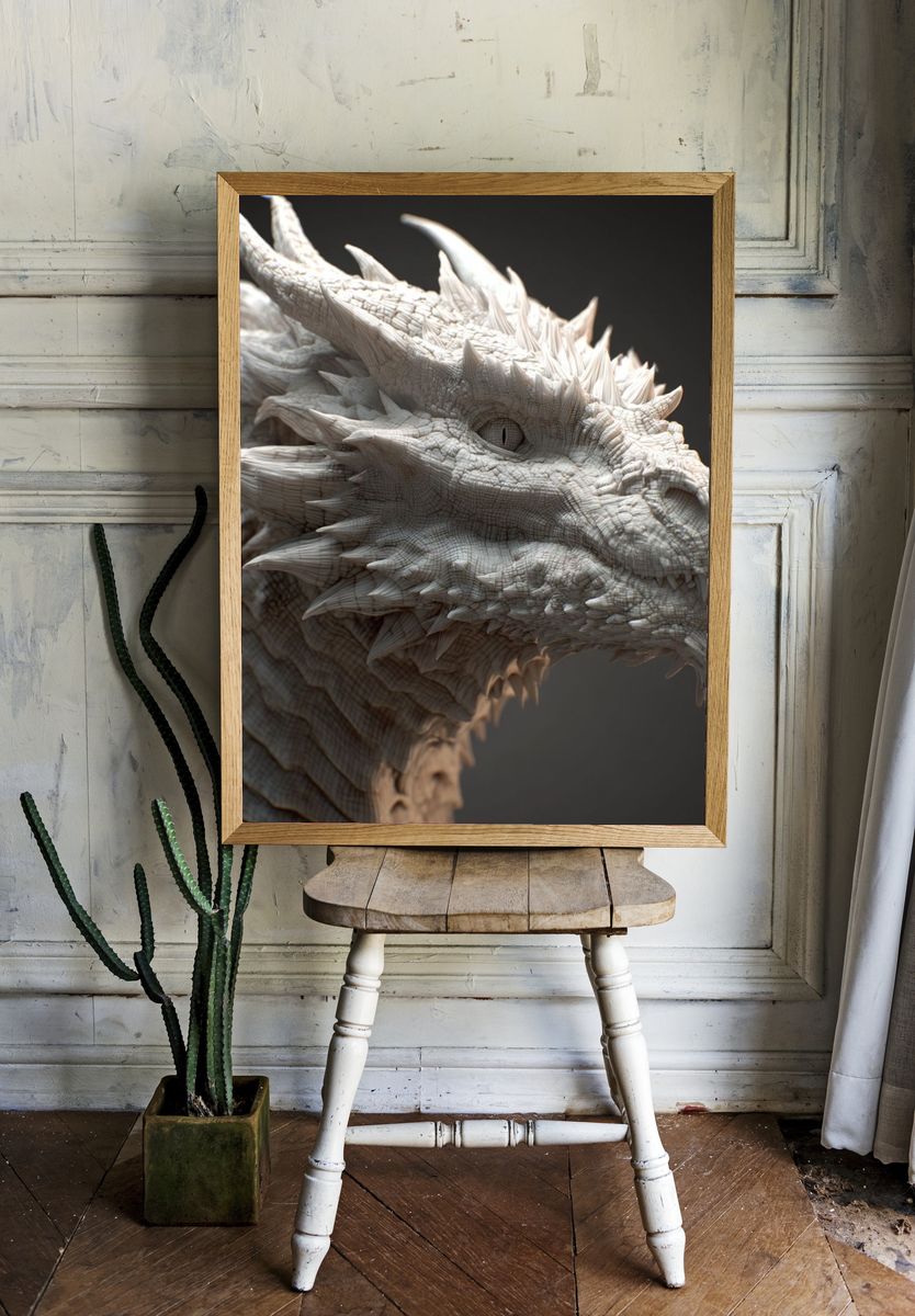 Dragon Sculpture — Digital Art Print. room preview
