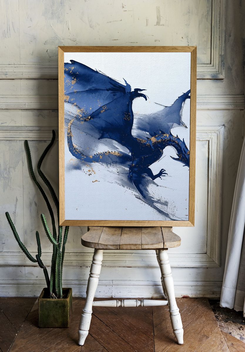 Majestic Dragon Watercolor Poster room preview