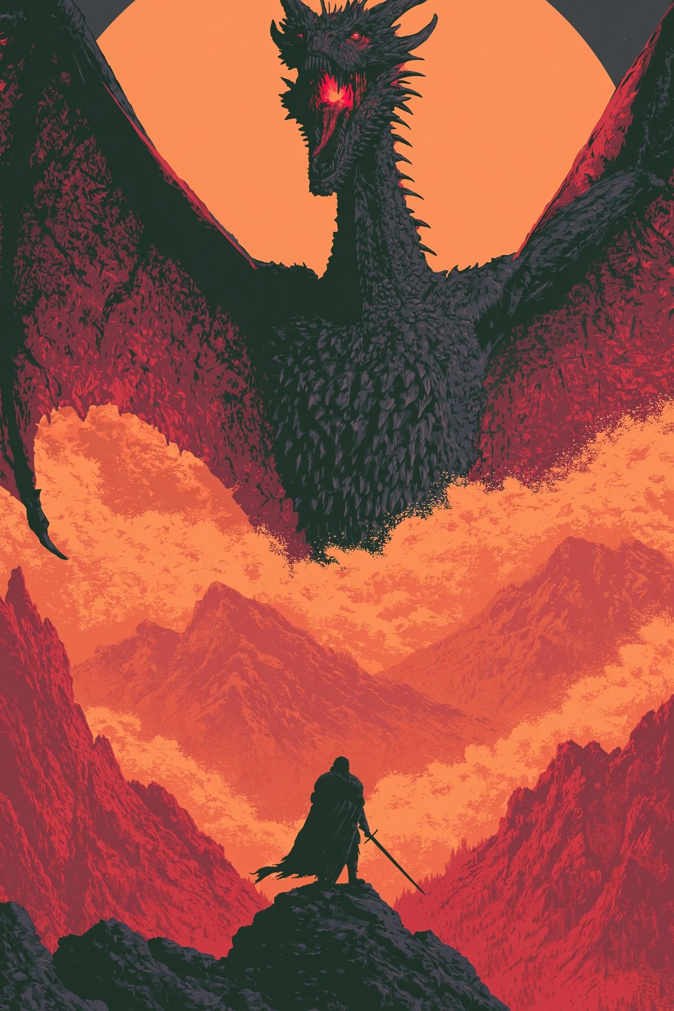 Dragon Over Mountain Pass Print. poster detail